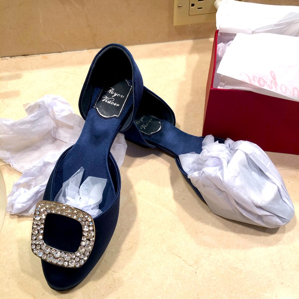 Navy velvet diamond square ballet flat